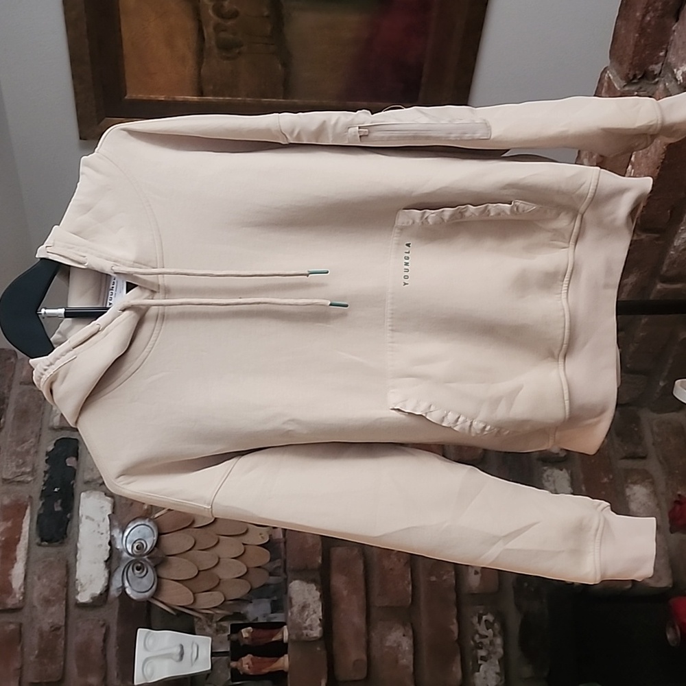 YoungLA Cream Always Improving Hoodie with Teal Accents